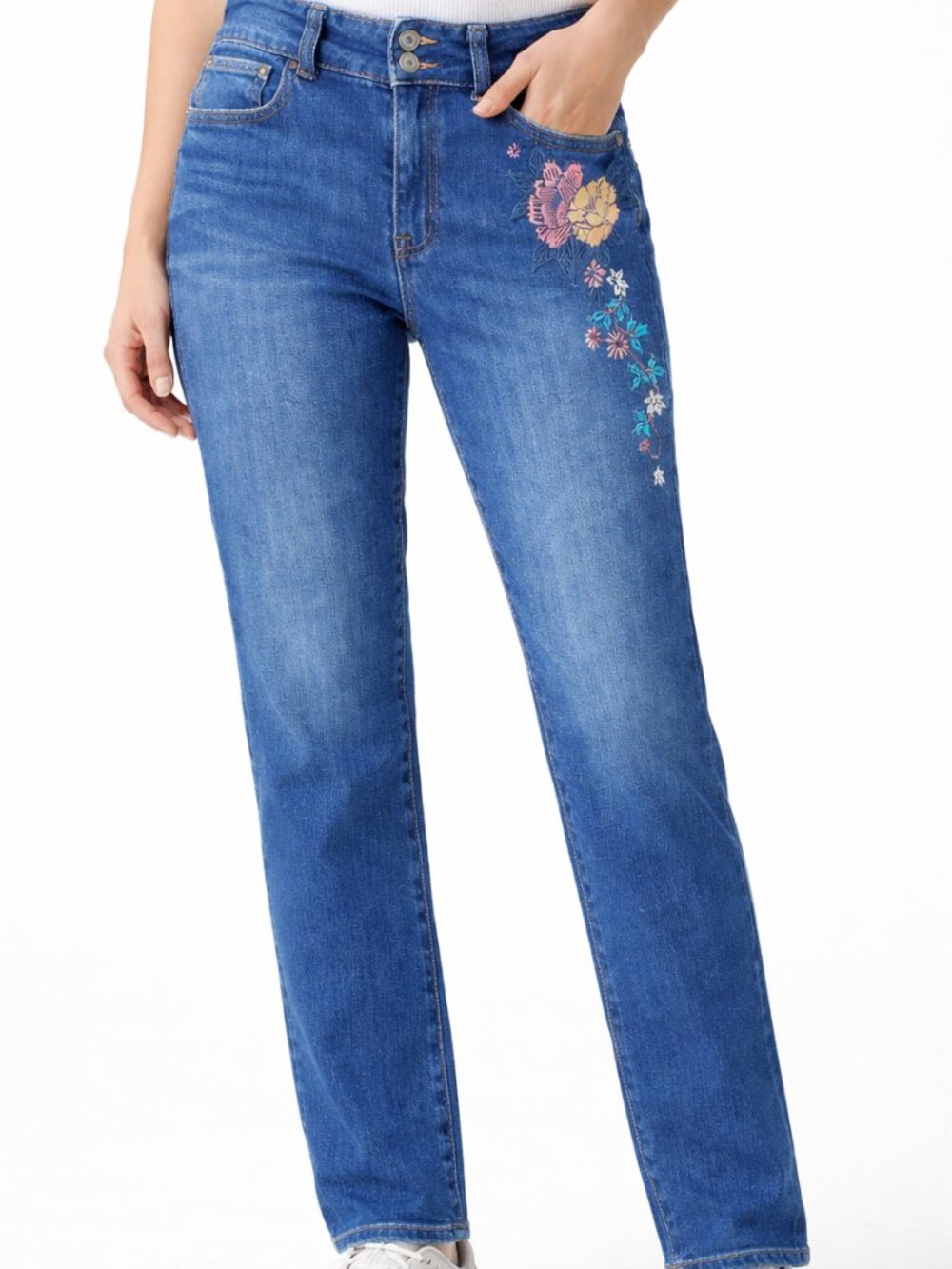 "One 5 One" skinny jeans with floral embroidery, cotton rich